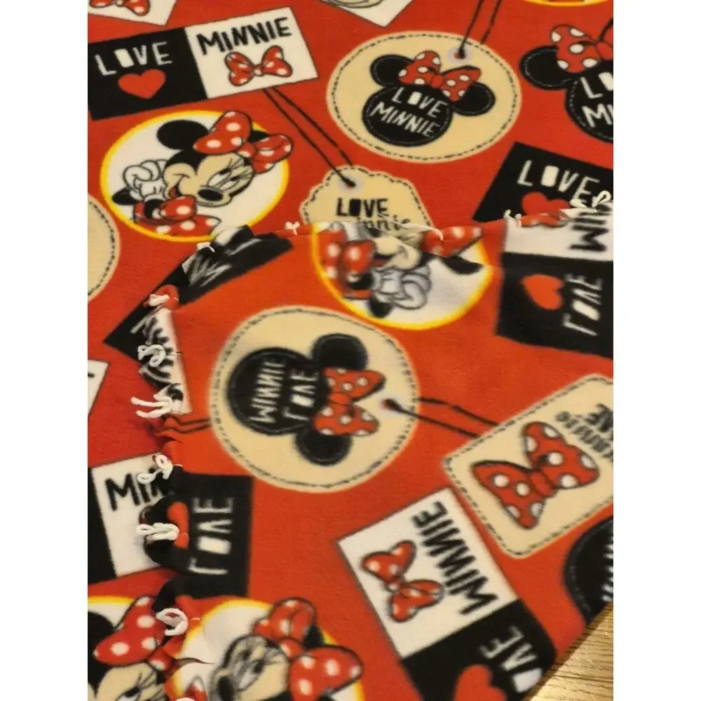 Minnie Mouse Flannel Throw Blanket Handcrafted Red Black White 60x56